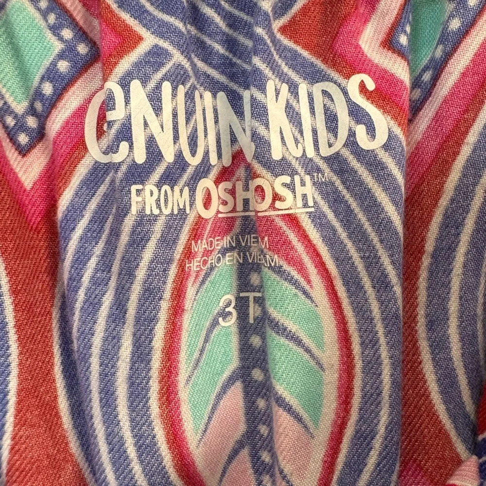 Genuine Kids by OshKosh Girls Ruffle Tank Snap Jumpsuit Blue Pink Design Size 3T